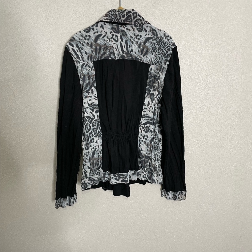 Albert Makali Mixed Media Animal Print Moto Jacket Medium - Picture 7 of 7
